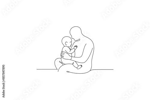 Minimalist line art depicts a parent holding a baby, symbolizing love and connection