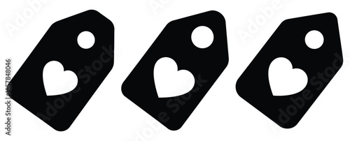 love tag silhouette icon set, black color and white background
