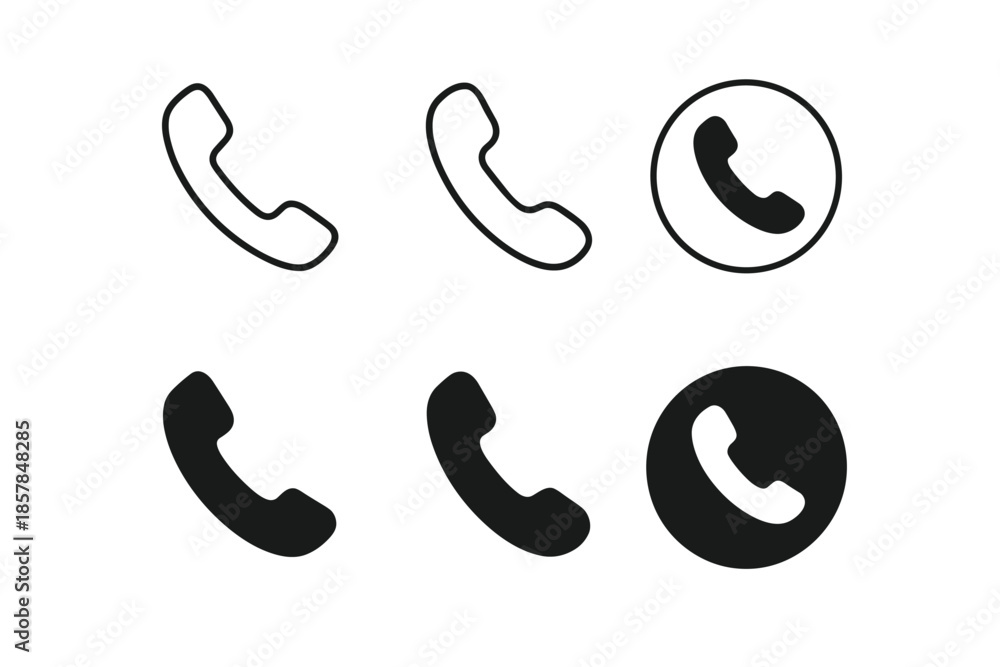 Fototapeta premium Collection of six different phone icons in outline and solid fill styles