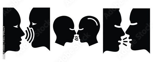 love whisper silhouette icon set, black color and white background