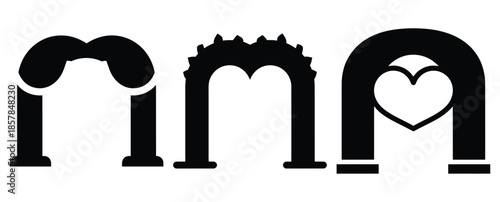 love wedding arch icon silhouette icon set, black color and white background