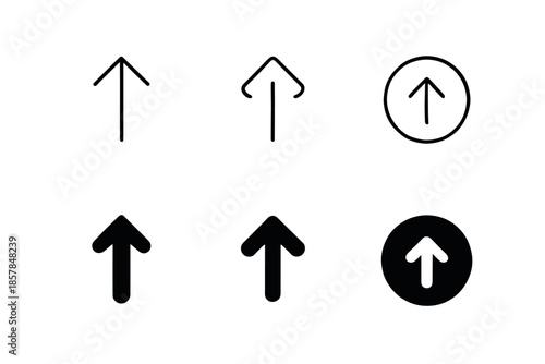 Collection of six different arrow icons in black and white, representing direction and navigation