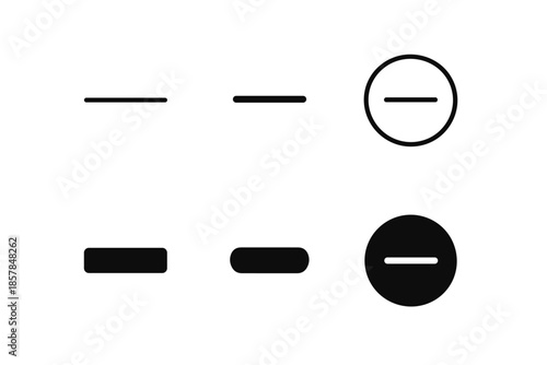 Set of minus symbols and icons for subtraction, removal, or negative values