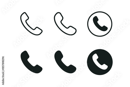 Collection of classic telephone handset icons in outline and solid fill styles