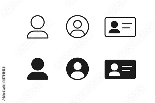 Collection of user profile and identification card icons in outline and solid styles