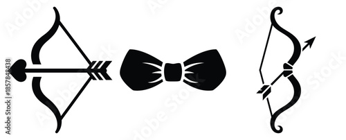 cupid bow silhouette icon set, black color and white background