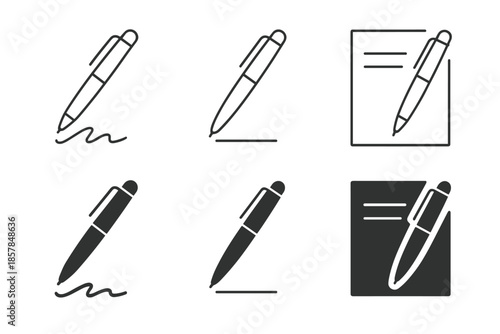 Collection of pen icons representing writing, signing, and note-taking actions
