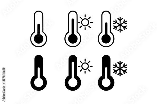 Set of thermometer icons showing cold, neutral, and hot temperature conditions