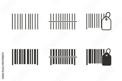 Collection of barcode icons with and without price tags, representing retail and product identification