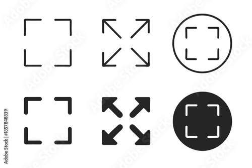 Collection of six different icons representing full screen and expand options