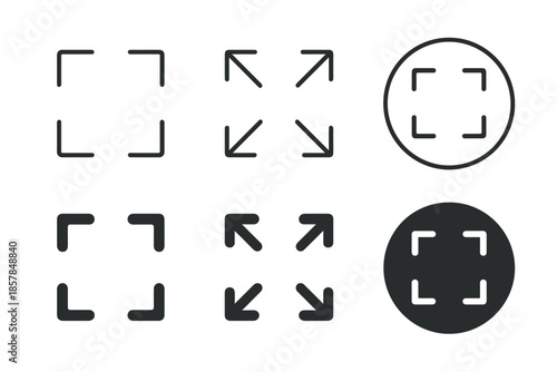 Collection of full screen icons and symbols representing expansion and zoom