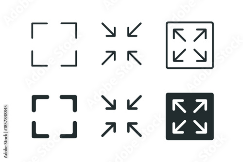 Collection of interface icons representing screen expansion and contraction actions