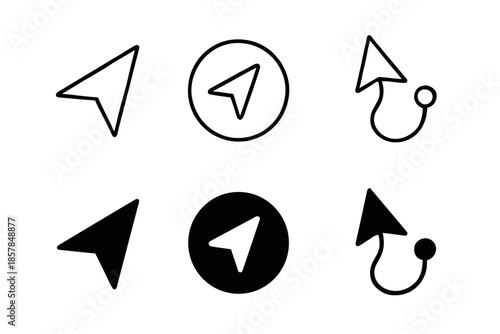 Collection of navigation and location pointer icons in various styles and colors