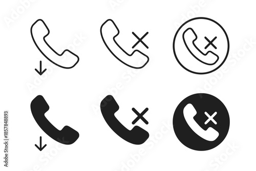 Collection of phone icons representing missed calls, rejected calls, and call termination