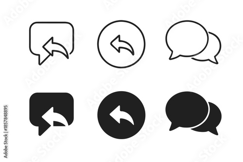 Set of reply and chat bubble icons in outline and solid styles