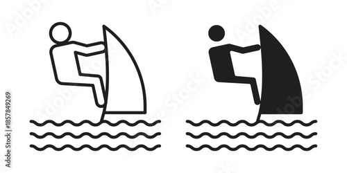 Windsurf icons. doodles vector. icon set in line strokes