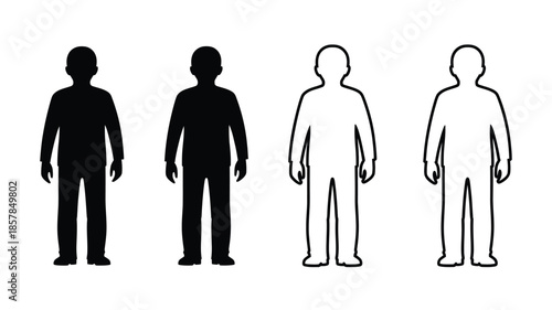 Simple silhouettes of four human figures two black and two white