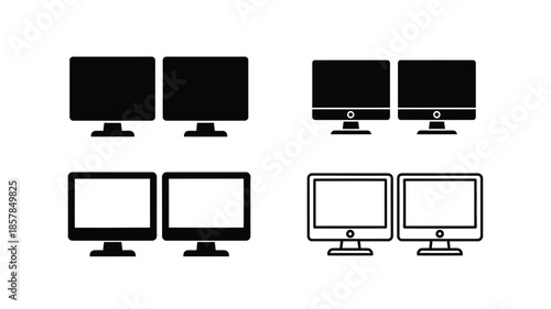 Black and white illustration depicting various computer monitor designs