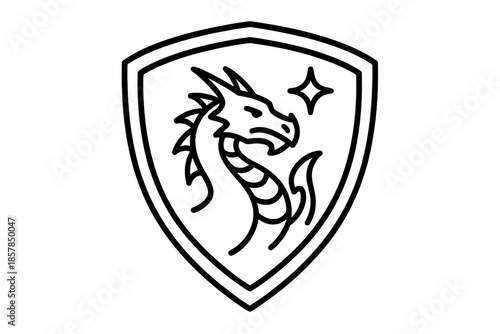 Wyrmcrest Protector Icons. Line style icons of Wyrmcrest Protector: shield angle, dragon crest, brave cue, scaled edge, border arc