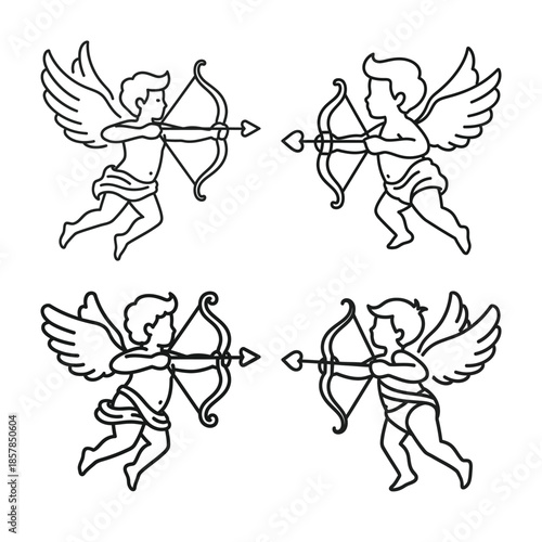 A vintage style vector illustration of cupid aiming with a bow