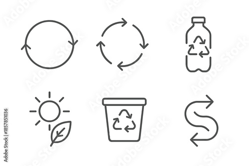 Sustainable Materials Symbols. Line vector icons of sustainable materials loop: material cycle, eco arrows, regenerated plastic,