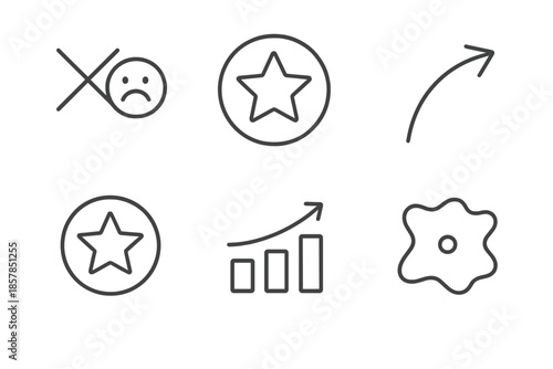 Dynamic Education Icons. Line vector icons of anti-boring education flow: crossed dull mark, star badge, dynamic arc, motivation