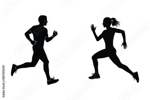 Men and women  Running Pose Silhouette Art
