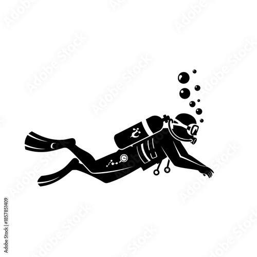Scuba Diver Silhouette – Underwater Diving Equipment Ocean Vector Icon