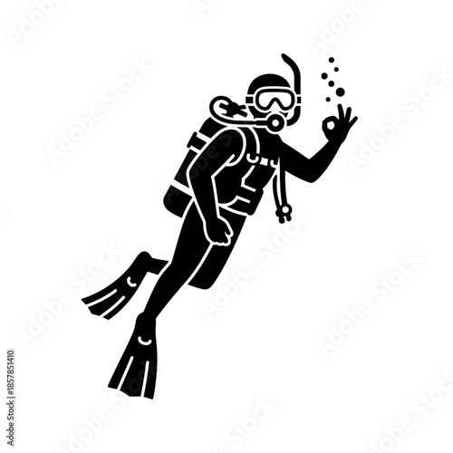 Scuba Diver Silhouette – Underwater Diving Equipment Ocean Vector Icon