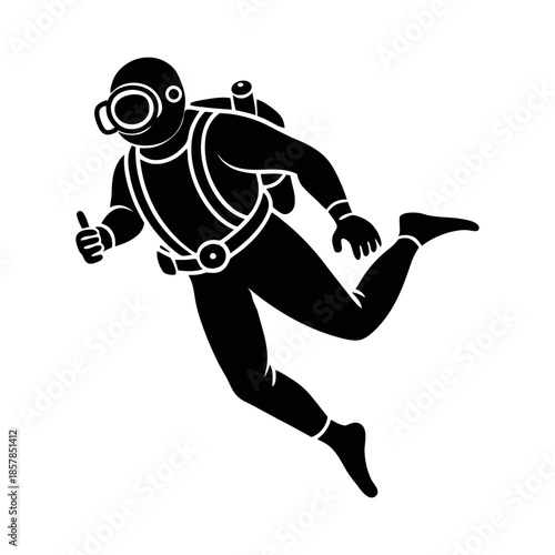 Scuba Diver Silhouette – Underwater Diving Equipment Ocean Vector Icon