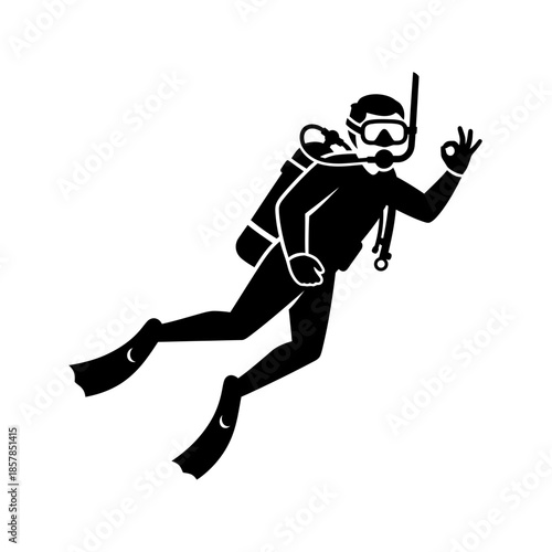 Scuba Diver Silhouette – Underwater Diving Equipment Ocean Vector Icon