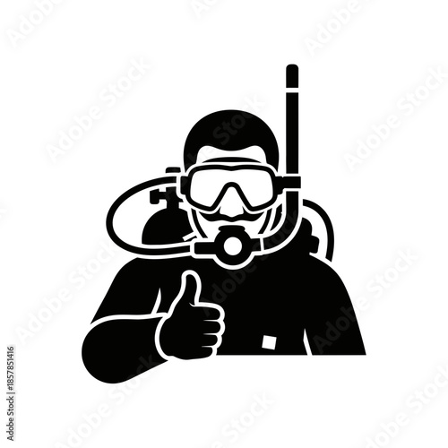 Scuba Diver Silhouette – Underwater Diving Equipment Ocean Vector Icon