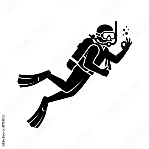 Scuba Diver Silhouette – Underwater Diving Equipment Ocean Vector Icon