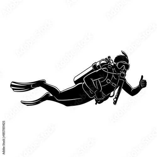 Scuba Diver Silhouette – Underwater Diving Equipment Ocean Vector Icon
