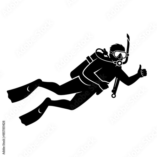 Scuba Diver Silhouette – Underwater Diving Equipment Ocean Vector Icon