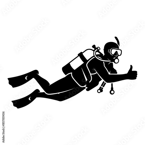 Scuba Diver Silhouette – Underwater Diving Equipment Ocean Vector Icon