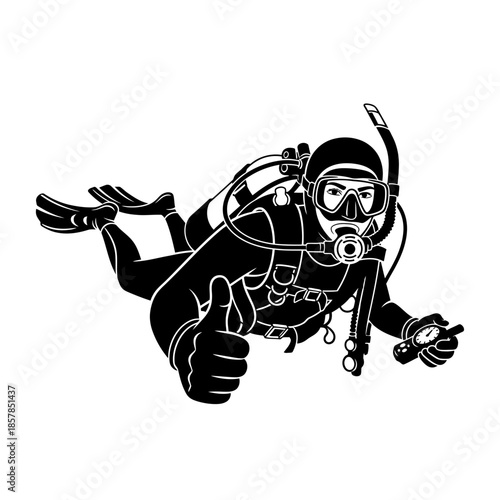 Scuba Diver Silhouette – Underwater Diving Equipment Ocean Vector Icon