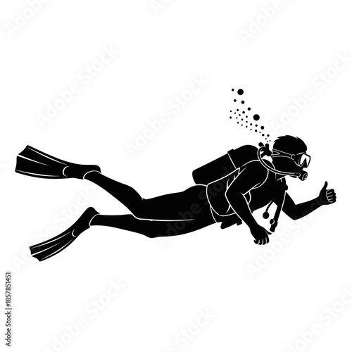 Scuba Diver Silhouette – Underwater Diving Equipment Ocean Vector Icon