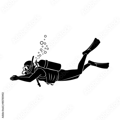 Scuba Diver Silhouette – Underwater Diving Equipment Ocean Vector Icon