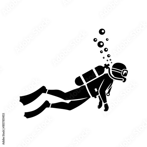 Scuba Diver Silhouette – Underwater Diving Equipment Ocean Vector Icon