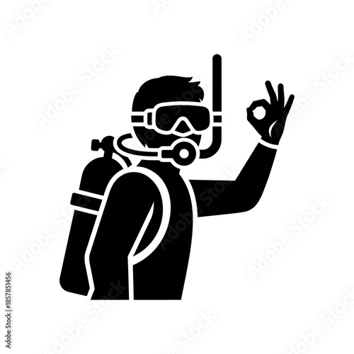 Scuba Diver Silhouette – Underwater Diving Equipment Ocean Vector Icon