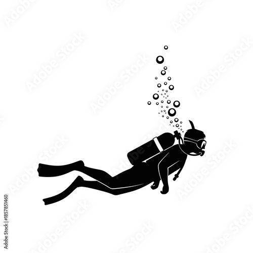 Scuba Diver Silhouette – Underwater Diving Equipment Ocean Vector Icon