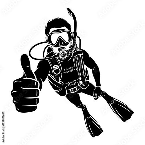 Scuba Diver Silhouette – Underwater Diving Equipment Ocean Vector Icon