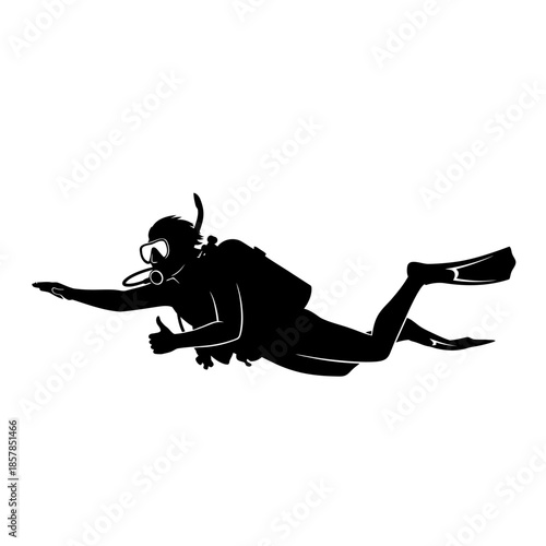 Scuba Diver Silhouette – Underwater Diving Equipment Ocean Vector Icon