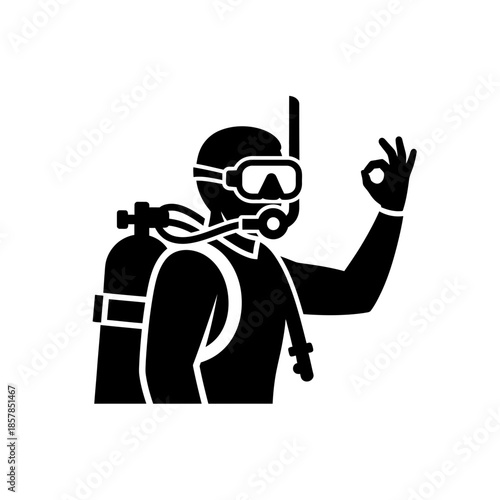 Scuba Diver Silhouette – Underwater Diving Equipment Ocean Vector Icon