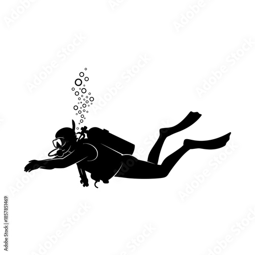 Scuba Diver Silhouette – Underwater Diving Equipment Ocean Vector Icon
