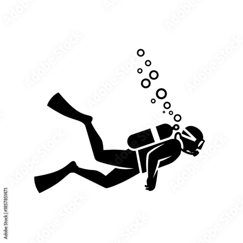 Scuba Diver Silhouette – Underwater Diving Equipment Ocean Vector Icon