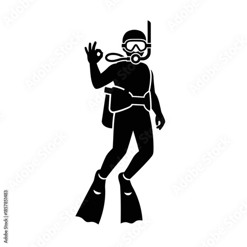Scuba Diver Silhouette – Underwater Diving Equipment Ocean Vector Icon