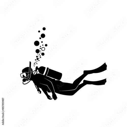 Scuba Diver Silhouette – Underwater Diving Equipment Ocean Vector Icon