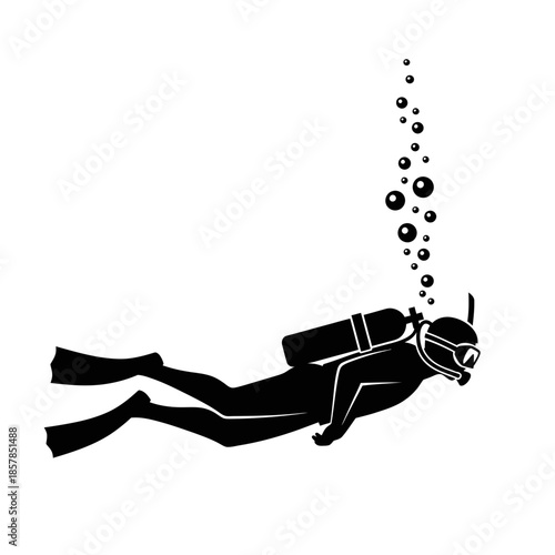 Scuba Diver Silhouette – Underwater Diving Equipment Ocean Vector Icon